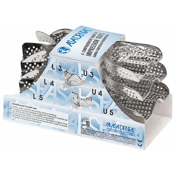 Ложка слепочная, набор 6 штук, с перфорацией без бортиков, Asa Dental (Италия)