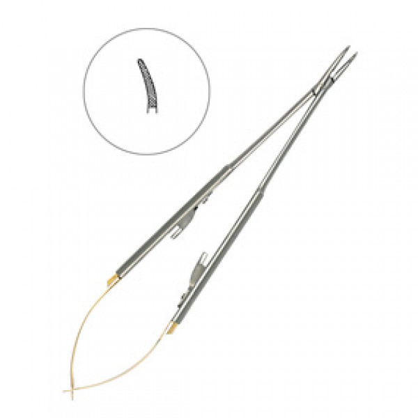Иглодержатель-микро изогнутый Micro-Nadelhalter TC, 18 см, HLW Dental Instruments (Германия)