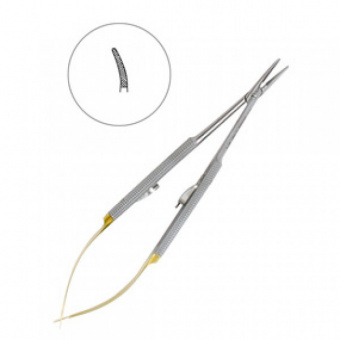 Иглодержатель хирургический изогнутый Castroviejo-Gomel TC, 14см, HLW Dental Instruments (Германия)