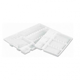 Лотки пластиковые широкие одноразовые, 281*183*17 с гофрированным дном, коробка 400 шт.